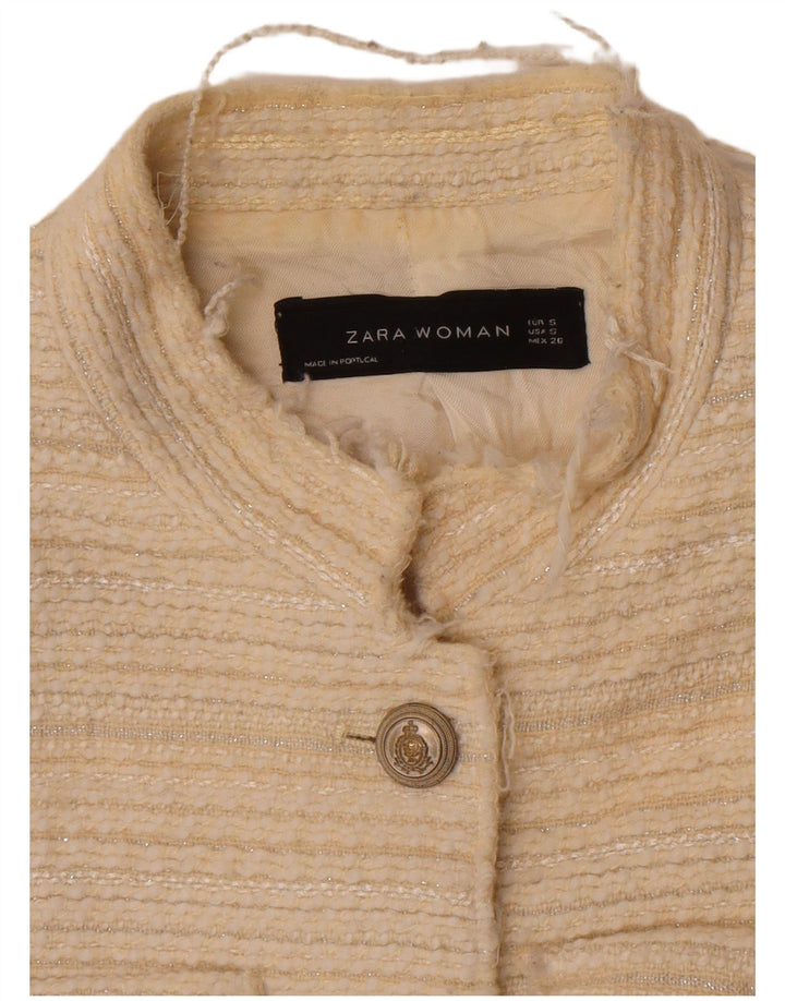 Zara Damen-Blazerjacke mit 4 Knöpfen, Gr. 10, Größe S, gebrochenes Weiß