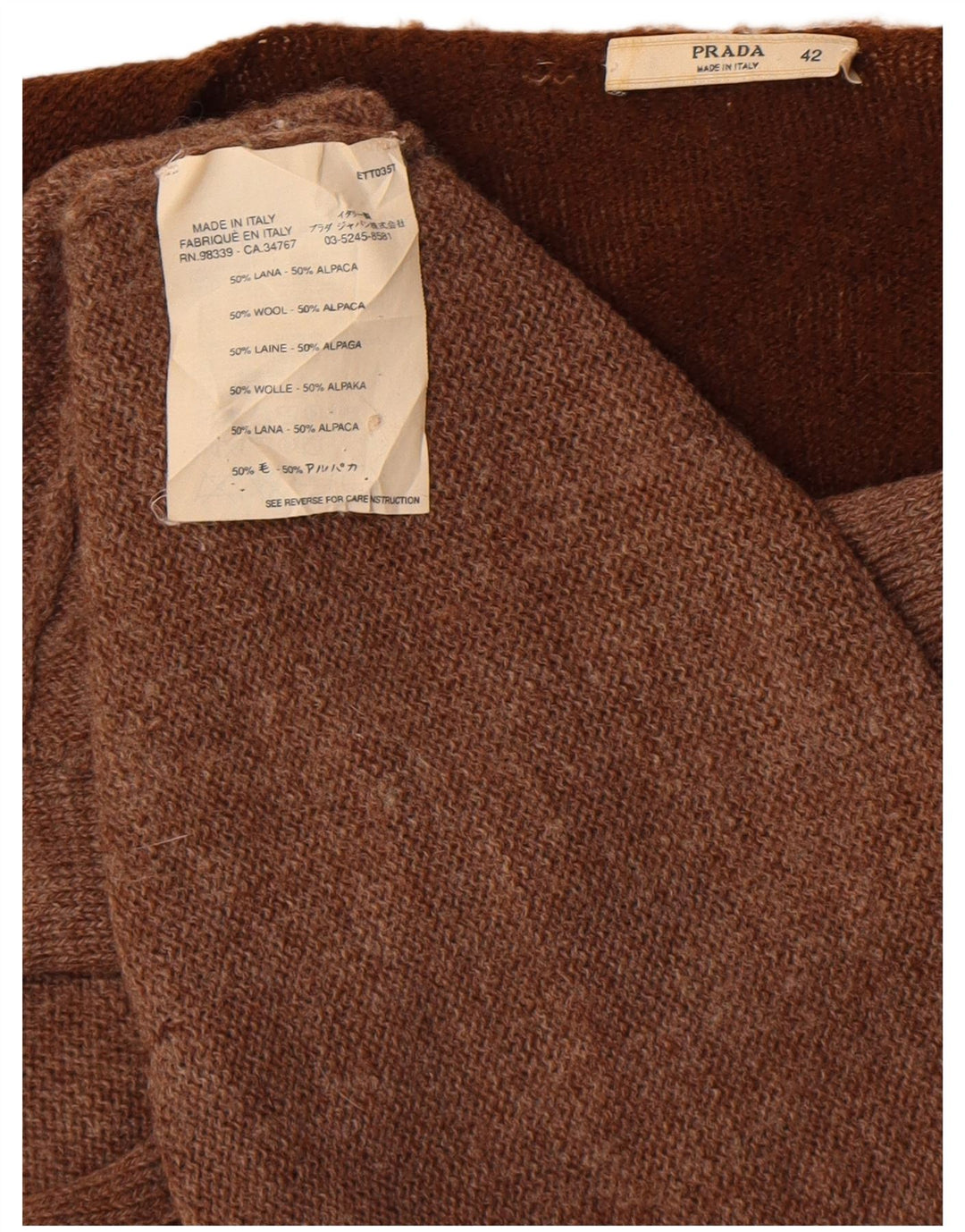 Prada Damen-Cardigan-Pullover IT 42 Mittelbraune Farbblock-Alpakawolle