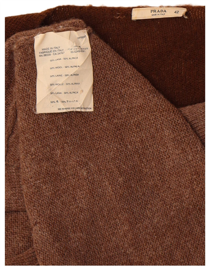 Prada Damen-Cardigan-Pullover IT 42 Mittelbraune Farbblock-Alpakawolle