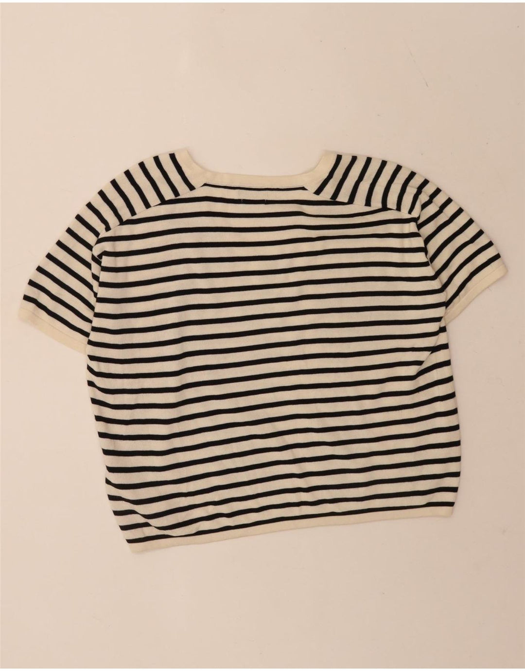 Massimo Dutti Damen Crop T-Shirt Top UK 14 Medium Off White gestreift