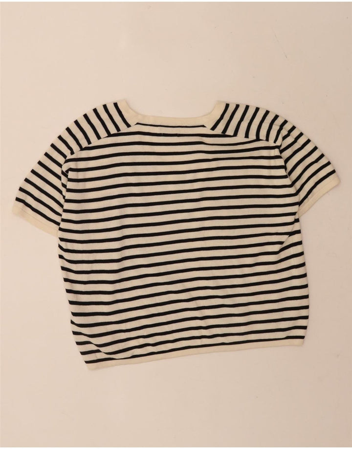 Massimo Dutti Damen Crop T-Shirt Top UK 14 Medium Off White gestreift