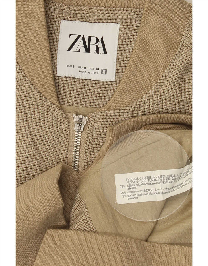 Zara Herren Bomberjacke UK 36 Small Beige Check Polyester
