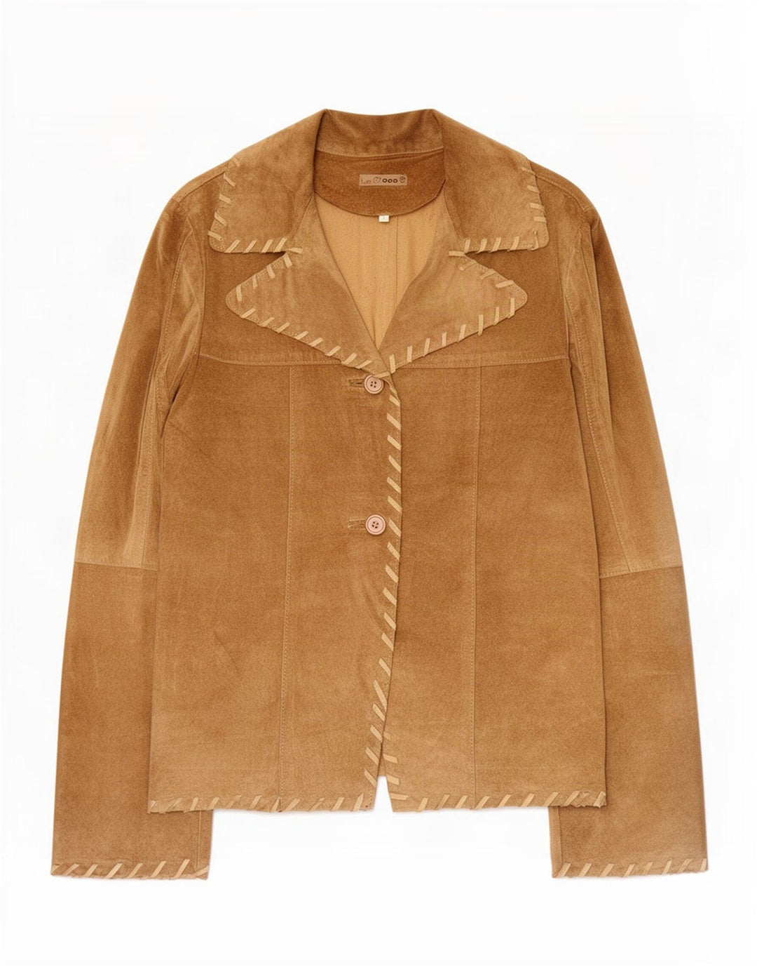 Vintage Damen 2-Knopf-Wildleder-Blazerjacke UK 14 Large Beige