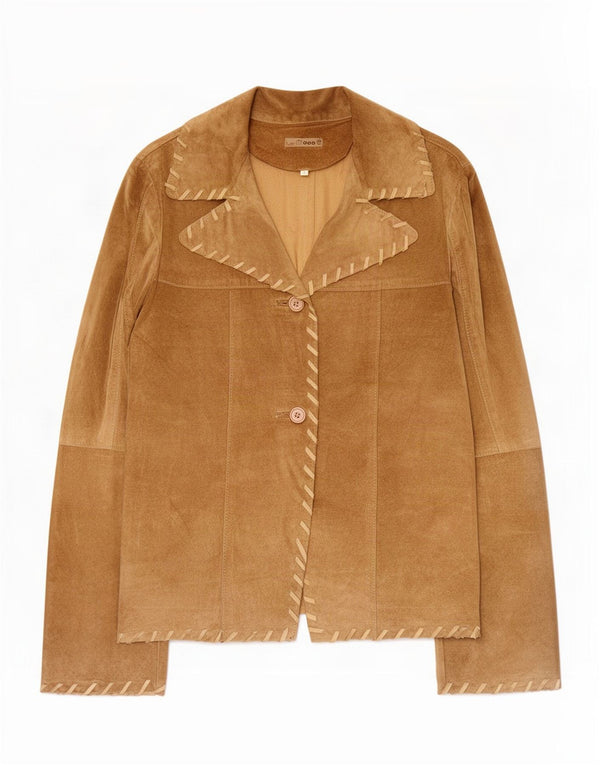 Vintage Damen 2-Knopf-Wildleder-Blazerjacke UK 14 Large Beige