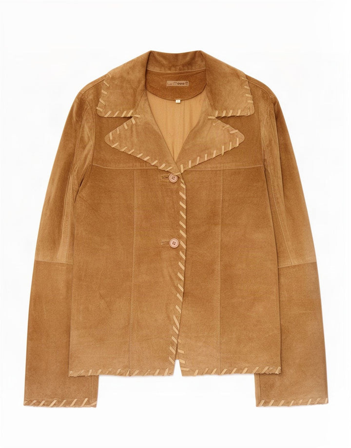 Vintage Damen 2-Knopf-Wildleder-Blazerjacke UK 14 Large Beige
