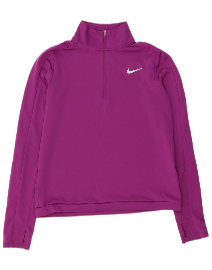 Nike Womens Dri Fit Zip Neck Pullover Trainingsanzug Top UK 10 Small Lila