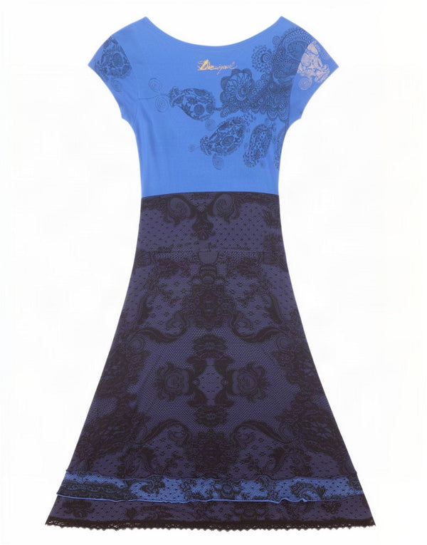 Desigual Damen A-Linien-Kleid UK 4 XS Blaue Paisley-Viskose