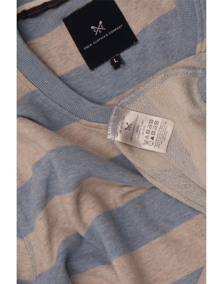 CREW CLOTHING Herren-Sweatshirt, Pullover, groß, grau gestreift, Baumwolle