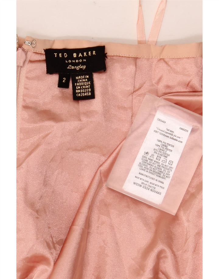 Ted Baker Damen Midi-Bleistiftrock, Größe 2, klein, W26, rosa Blumenmuster, Polyester