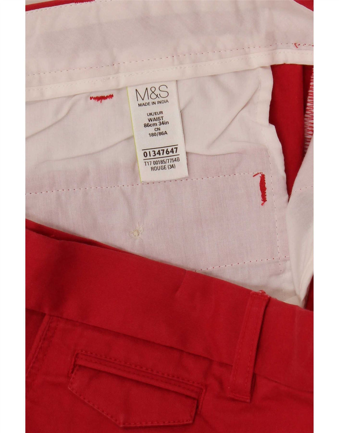 Marks & Spencer Herren-Chinoshorts, W34, Größe L, Rot, Baumwolle