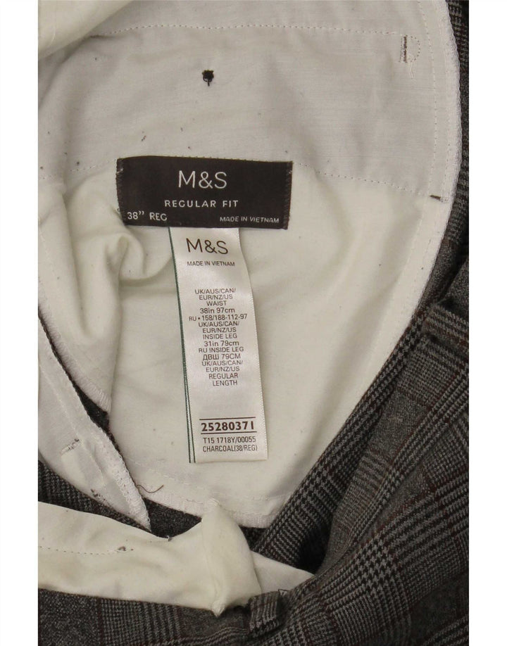 Marks & Spencer Herren-Anzughose mit normaler Passform, W38 L31, grau kariertes Polyester