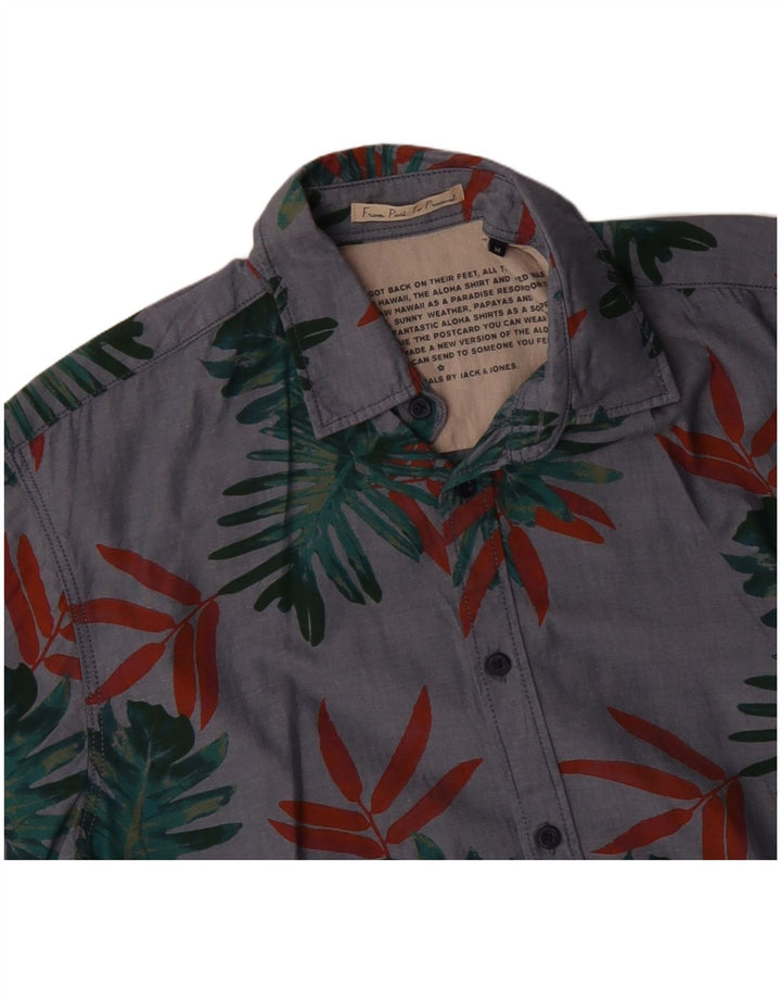 JACK & JONES Herren-Kurzarmhemd aus mittelgrauer Baumwolle mit Blumenmuster