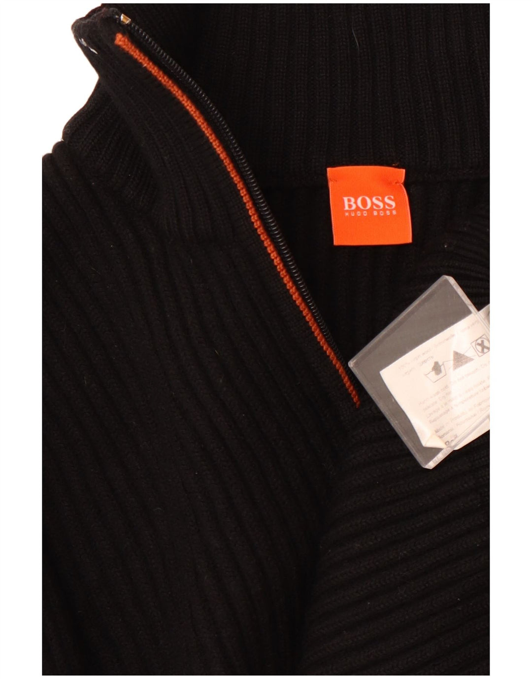 Hugo Boss Damen-Pullover mit Reißverschluss am Hals, UK 14, Größe L, schwarze Schurwolle
