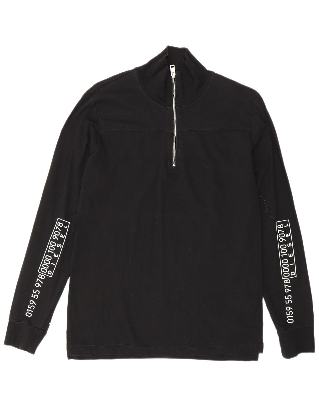 Diesel Herren-Pullover mit grafischem Reißverschluss, Größe S, schwarze Baumwolle