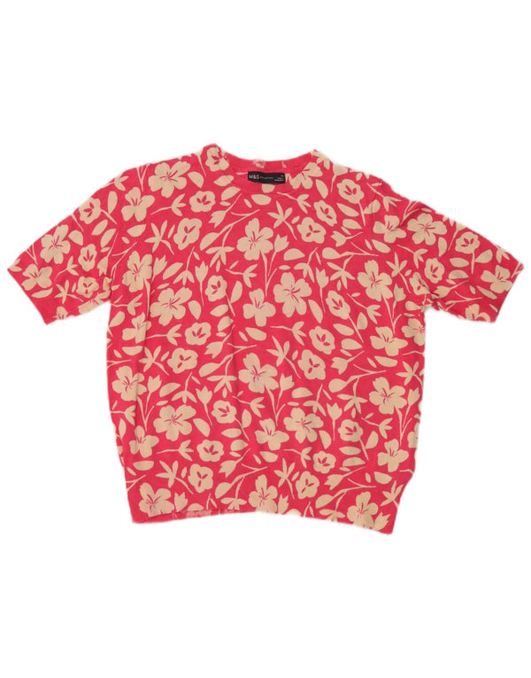 Marks & Spencer Damen-Pullover mit U-Boot-Ausschnitt, Gr. 14, groß, rosa geblümt