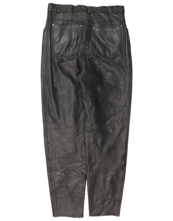 Vintage Damen Tapered Lederhose IT 42 Medium W30 L30 Schwarz