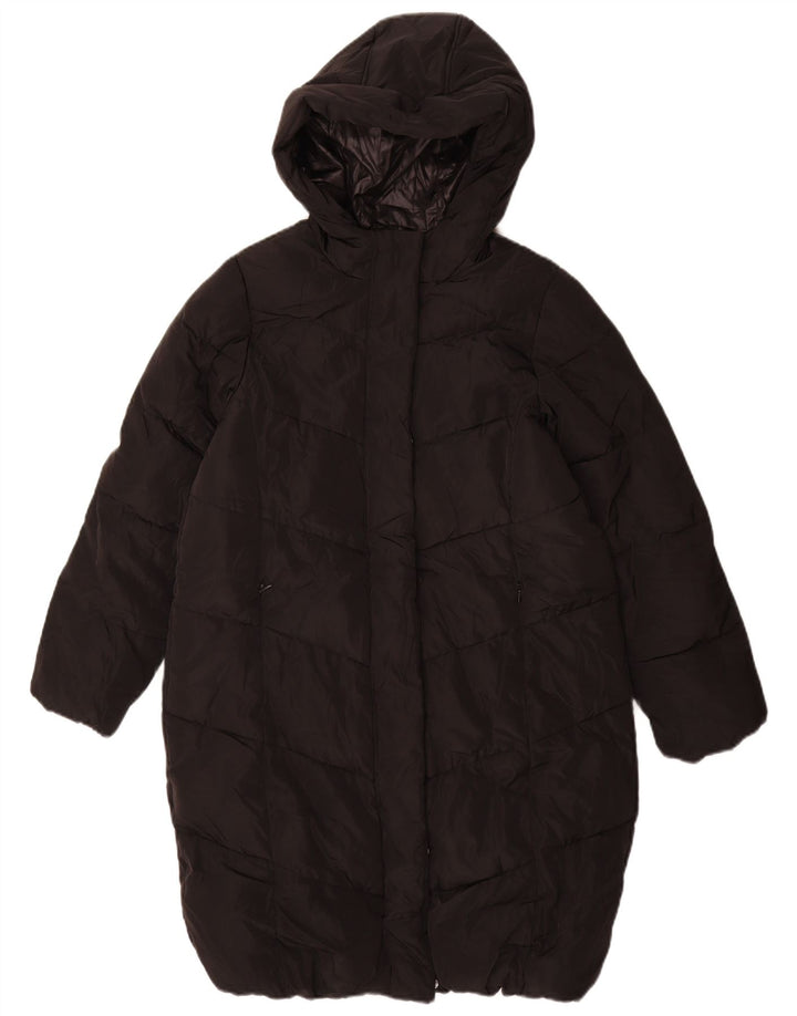 Marks & Spencer Wattierter Mantel für Mädchen mit Kapuze, 11–12 Jahre, schwarzes Polyester