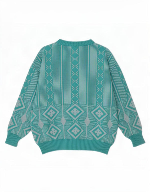 Vintage Damen Pullover mit U-Boot-Ausschnitt, Gr. 16, groß, blau, geometrisch