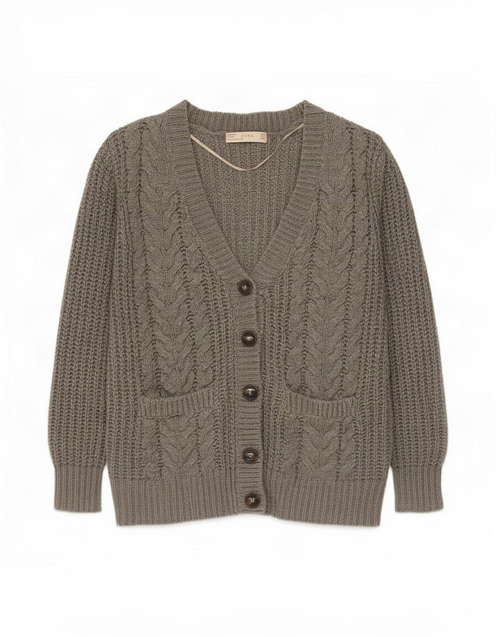 Zara Damen-Cardigan-Pullover UK 10 Small Graues Acryl