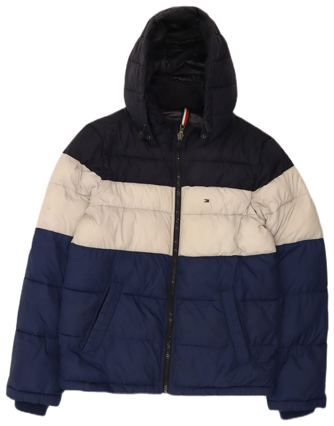 Tommy Hilfiger Herren-Jacke mit Kapuze, gepolstert, Größe 36, klein, mehrfarbig, Nylon
