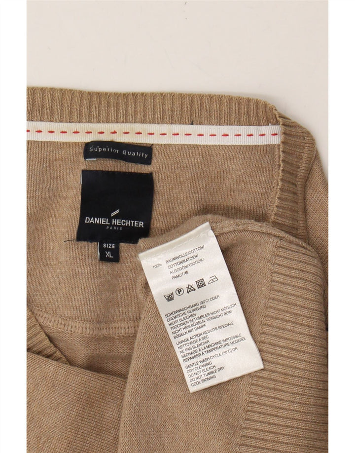 DANIEL HECHTER Mens V-Neck Jumper Sweater XL Brown Argyle/Diamond Cotton Vintage Daniel Hechter and Second-Hand Daniel Hechter from Messina Hembry 