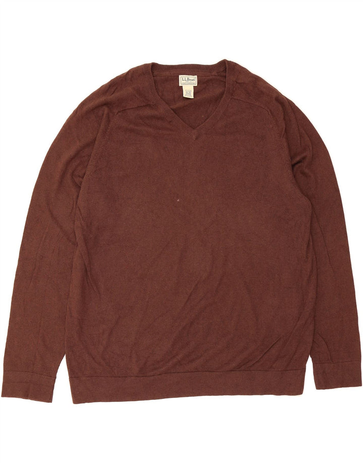 L.L.BEAN Mens V-Neck Jumper Sweater 2XL Brown Cotton Vintage L.L.Bean and Second-Hand L.L.Bean from Messina Hembry 