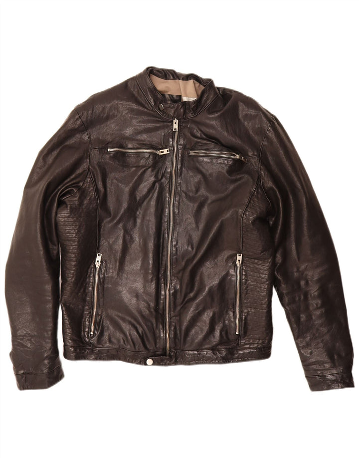Masterpelle Herren-Leder-Racer-Jacke, UK 40, großes schwarzes Leder
