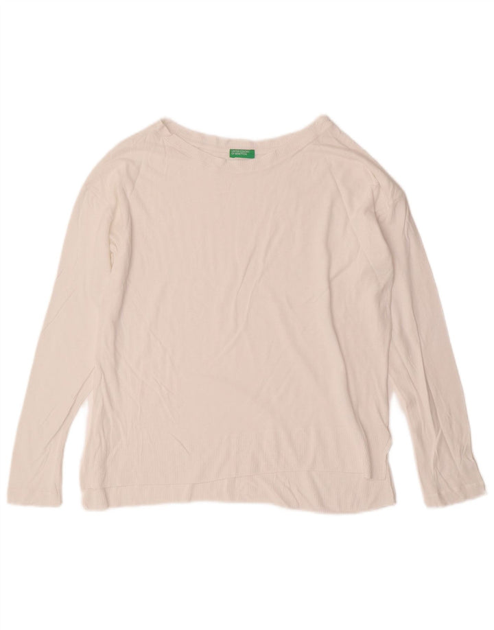 BENETTON Damen-Pullover mit U-Boot-Ausschnitt, UK 14, Mittelweiß