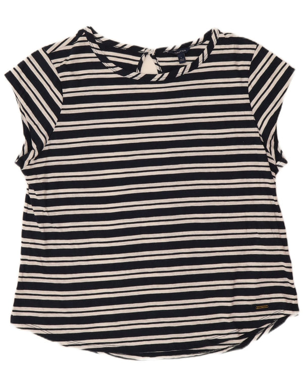 Nautica Damen T-Shirt Top UK 14 Large Marineblau gestreift aus Baumwolle