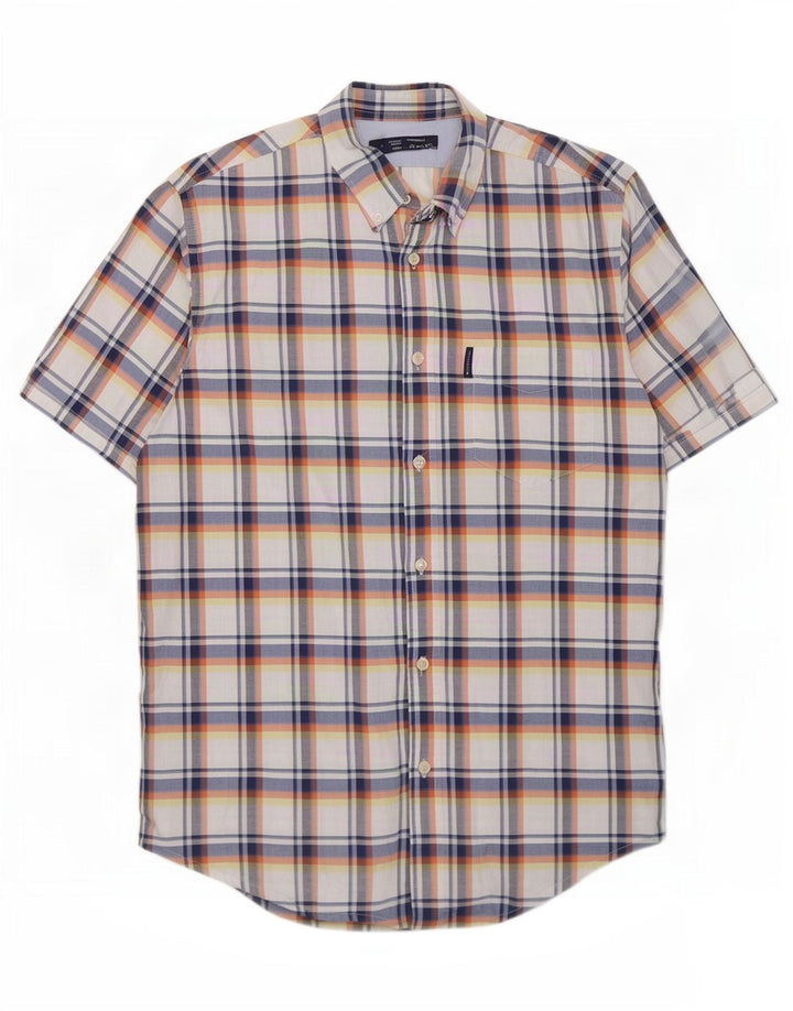 Ben Sherman Herren-Kurzarmhemd, groß, blau kariert, Baumwolle