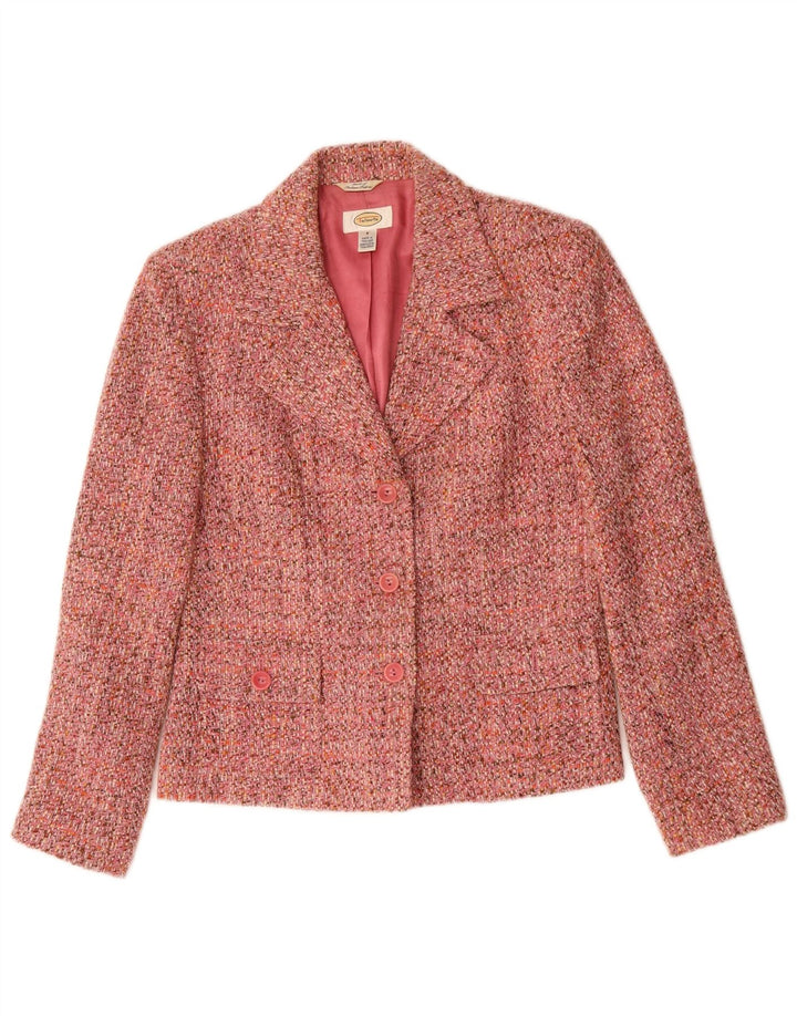 TALBOTS Damen-Blazerjacke mit 3 Knöpfen, US 8, mittelrosa geflecktes Acryl