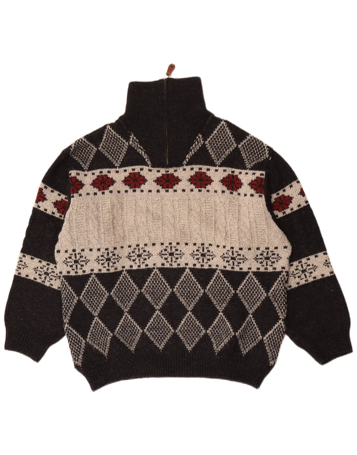 Vintage Herren-Pullover mit Reißverschluss, Größe 48, mittelschwarz, Argyle/Diamant