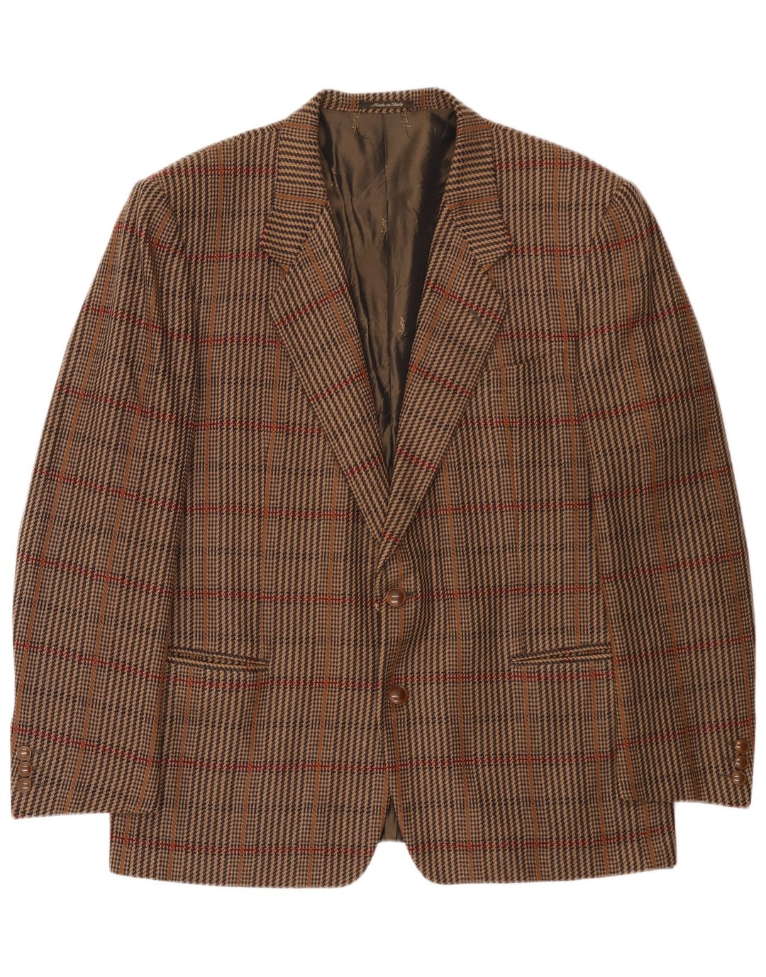 Yves Saint Laurent Herren 2-Knopf-Blazerjacke IT 56 3XL Braun karierte Wolle