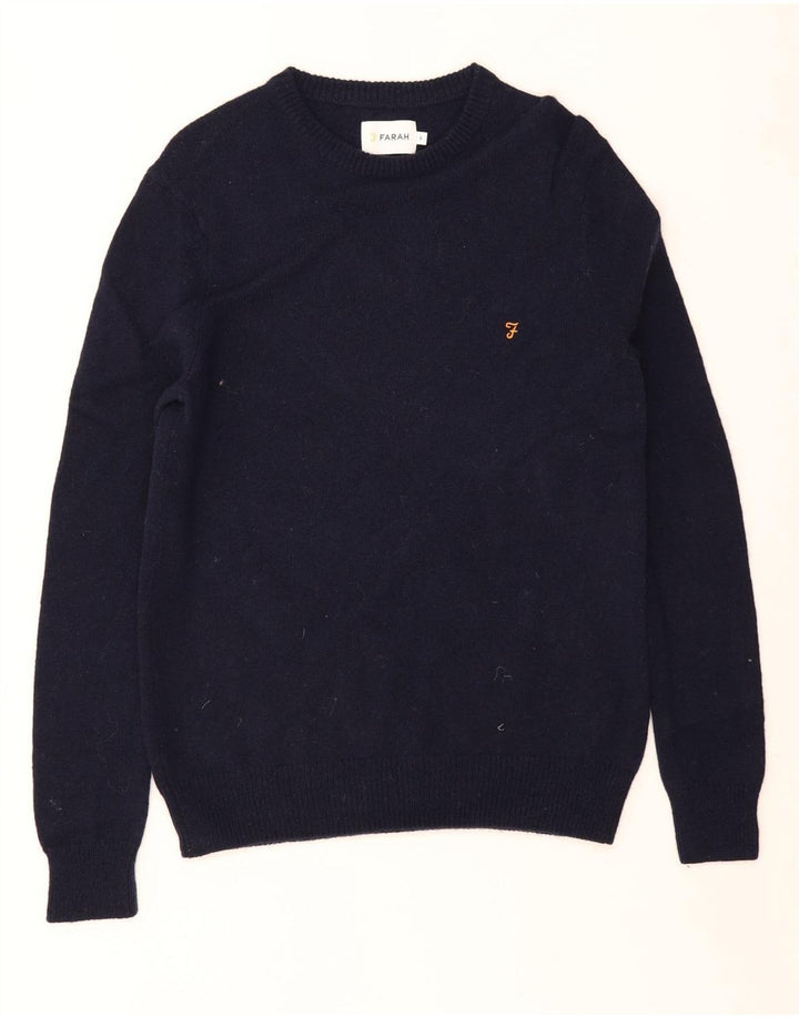 FARAH Herren-Pullover mit Rundhalsausschnitt, klein, marineblaue Lammwolle