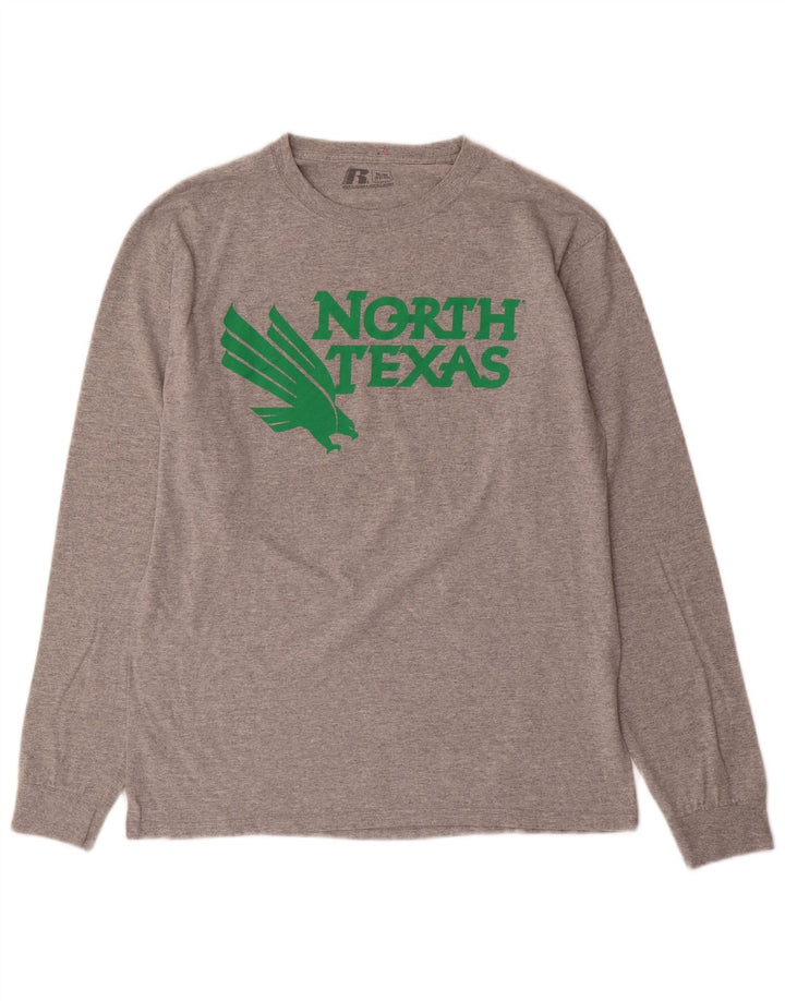 Russell Athletic Herren-Grafikoberteil, langärmlig, UK 38/40, mittelgraue Baumwolle