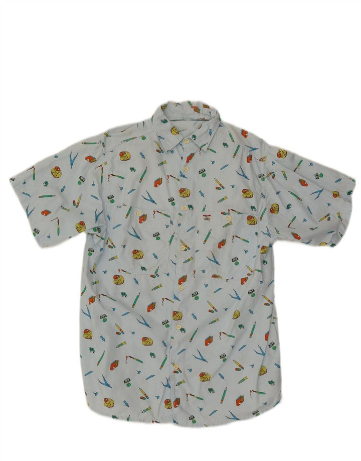 VINTAGE Mens Abstract Pattern Short Sleeve Shirt Medium Blue