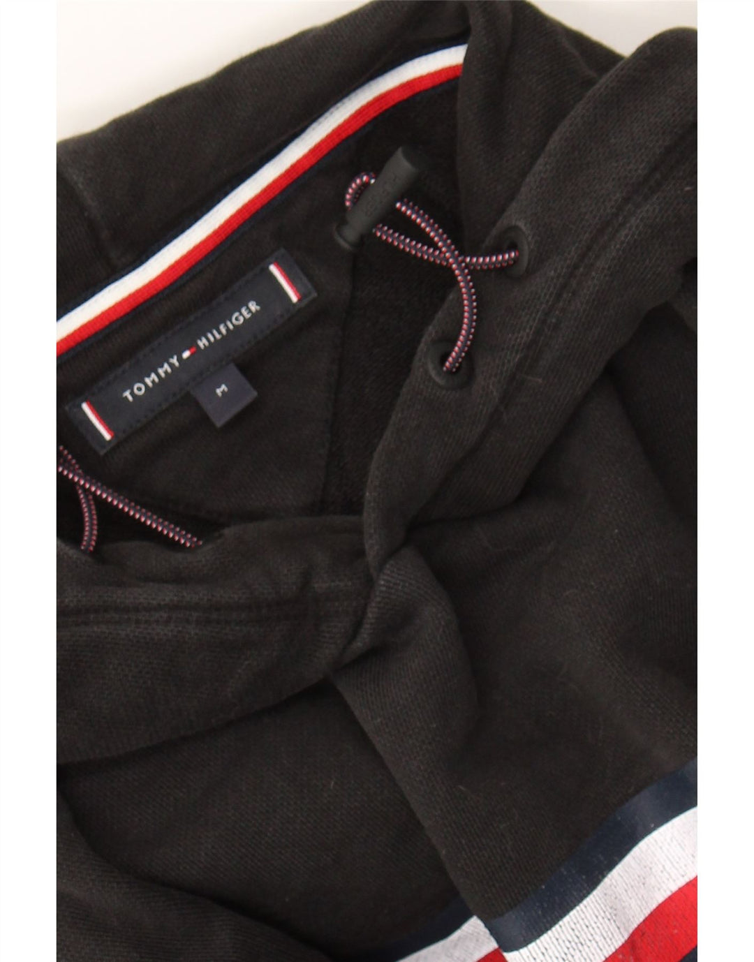 TOMMY HILFIGER Mens Graphic Hoodie Jumper Medium Black Cotton Vintage Tommy Hilfiger and Second-Hand Tommy Hilfiger from Messina Hembry 