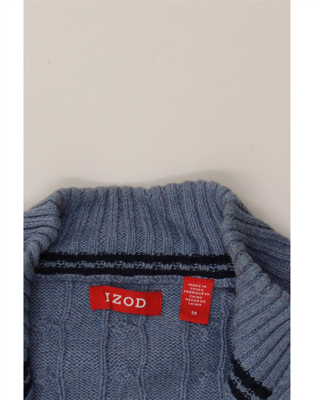 IZOD Mens Zip Neck Jumper Sweater Medium Blue Cotton Vintage Izod and Second-Hand Izod from Messina Hembry 