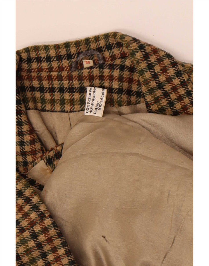 Vintage Damen 3-Knopf-Blazerjacke UK 12 Medium Khaki Hahnentrittwolle