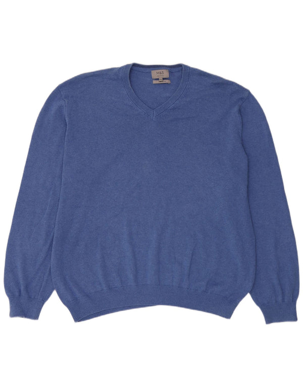 Marks & Spencer Herren-Pullover mit V-Ausschnitt, 3XL, blaue Baumwolle