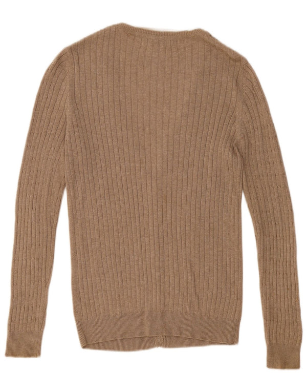 Zara Damen-Cardigan-Pullover UK 14 Large Beige Baumwolle