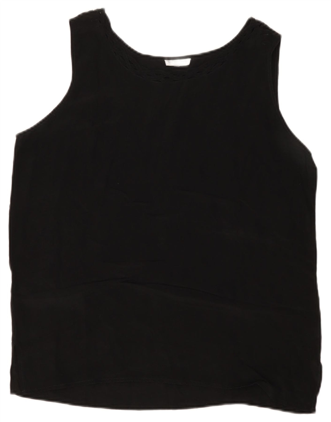 VINTAGE Damen Ärmelloses Blusentop UK 14 Mittelschwarze Seide