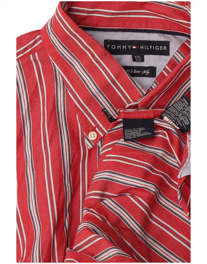 Tommy Hilfiger Herren Kurzarmhemd 2XL Rot gestreift Baumwolle 80er Jahre