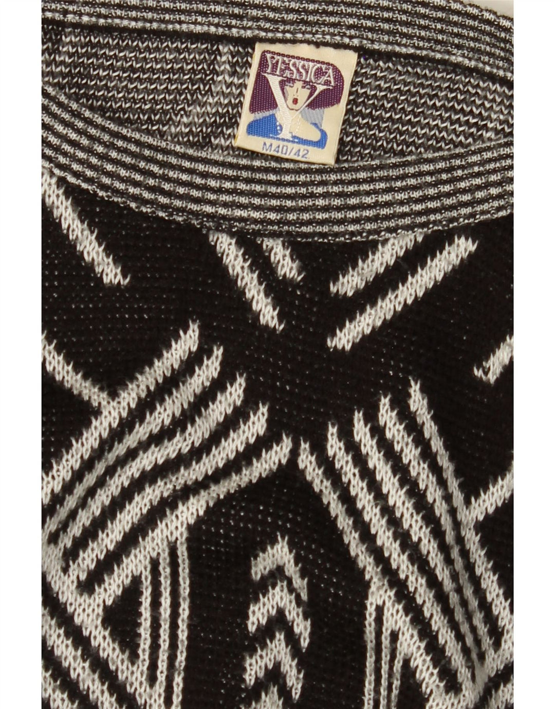YESSICA Womens Boat Neck Jumper Sweater Size  40/42 Medium Black Geometric Vintage Yessica and Second-Hand Yessica from Messina Hembry 