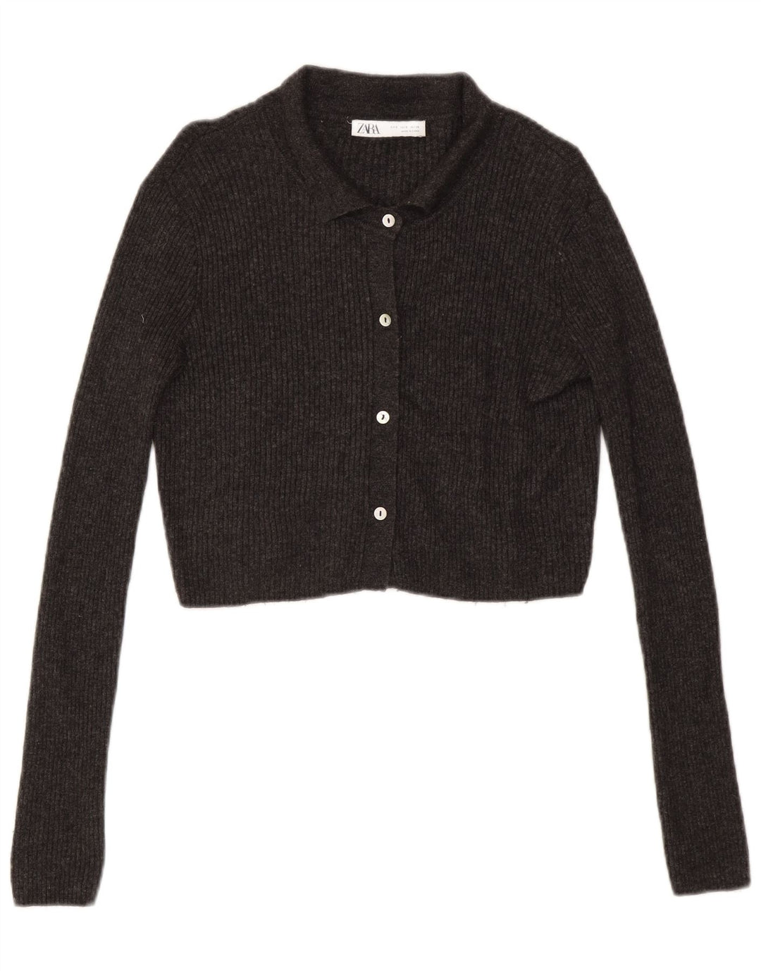 Zara Damen Crop Cardigan Pullover UK 10 Small Grau