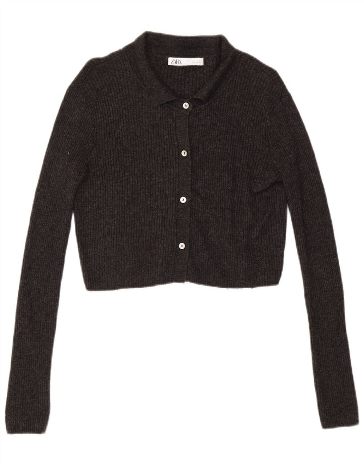 Zara Damen Crop Cardigan Pullover UK 10 Small Grau