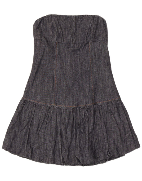 Vintage Damen Denim Mini Trägerloses Kleid UK 14 Große marineblaue Baumwolle