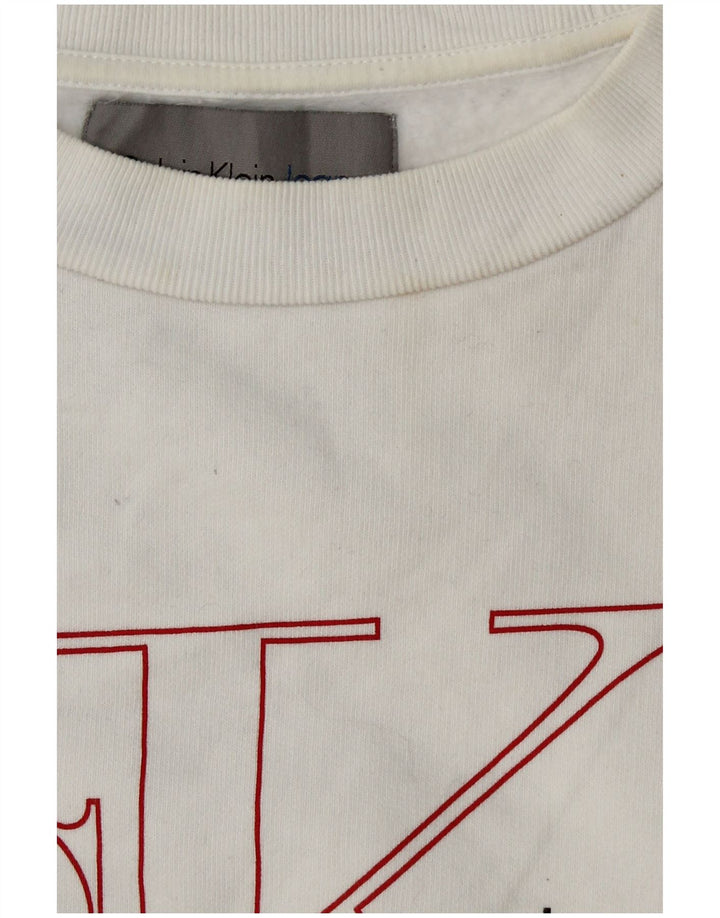 CALVIN KLEIN JEANS Damen Crop Graphic Sweatshirt Pullover UK 6 XS Weiß