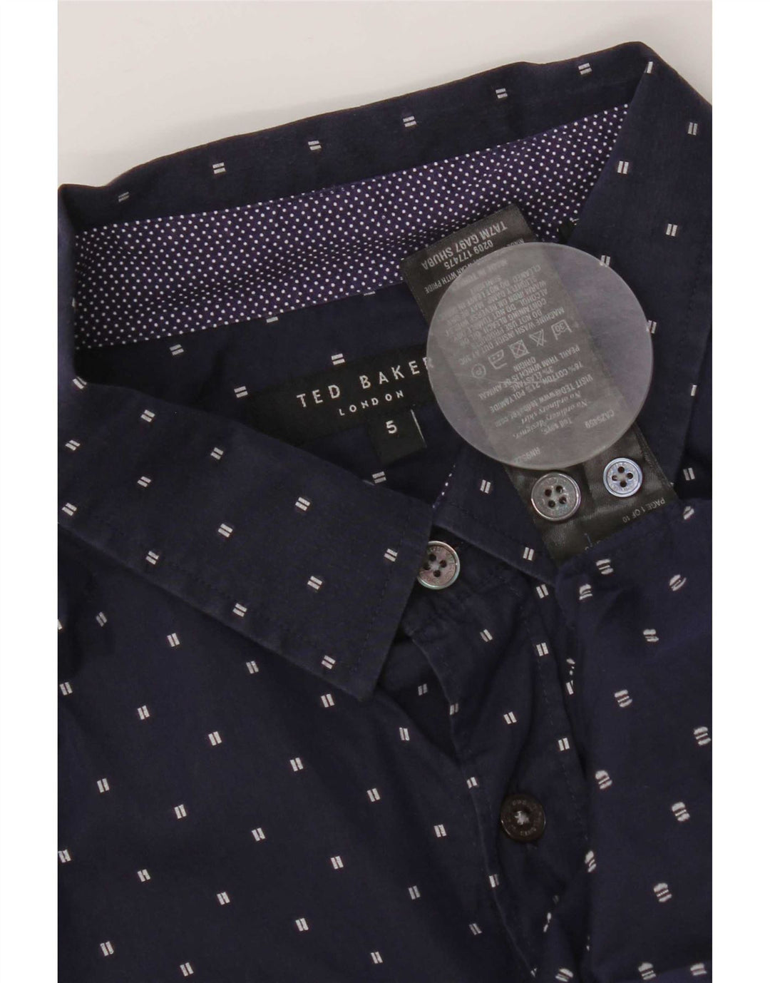 Ted Baker Herrenhemd Größe 5 XL Marineblau gepunktete Baumwolle