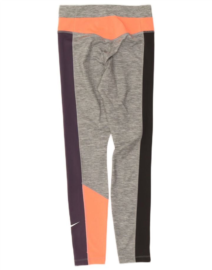 Nike Damen Dri Fit Leggings UK 10 Small Graues Colourblock-Polyester